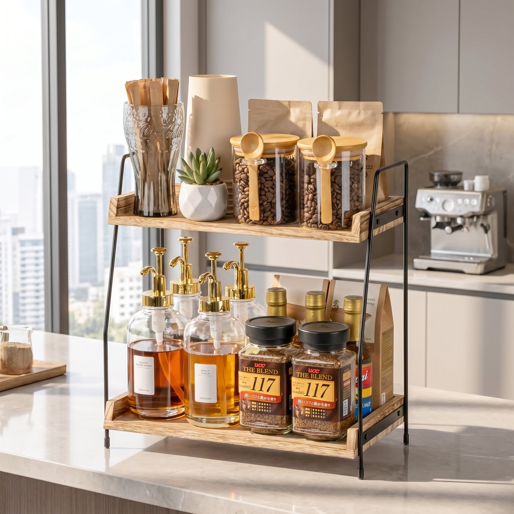 2-Tier Wood Organizer for Kitchen, Bathroom & Office Countertop