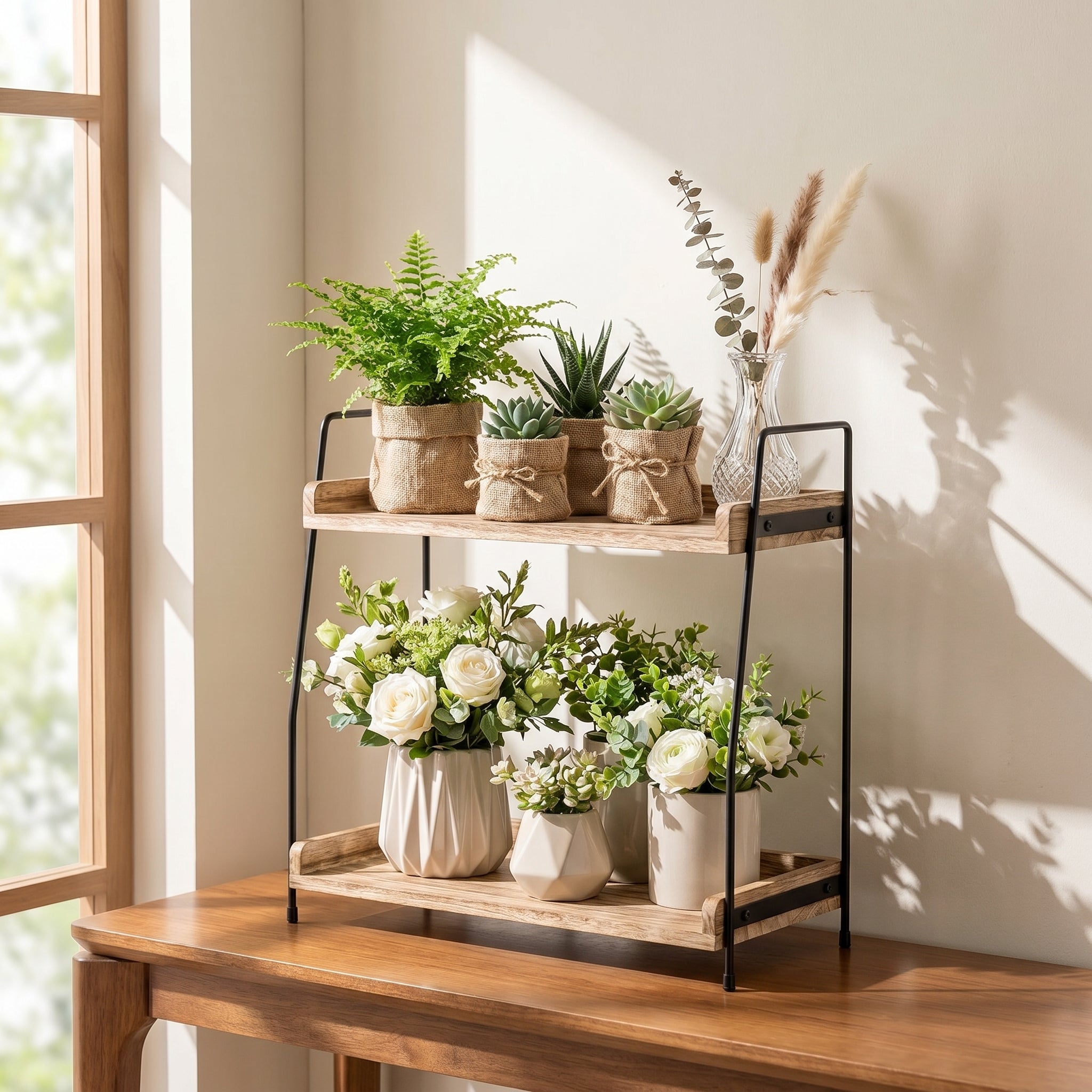 2-Tier Wood Organizer for Kitchen, Bathroom & Office Countertop