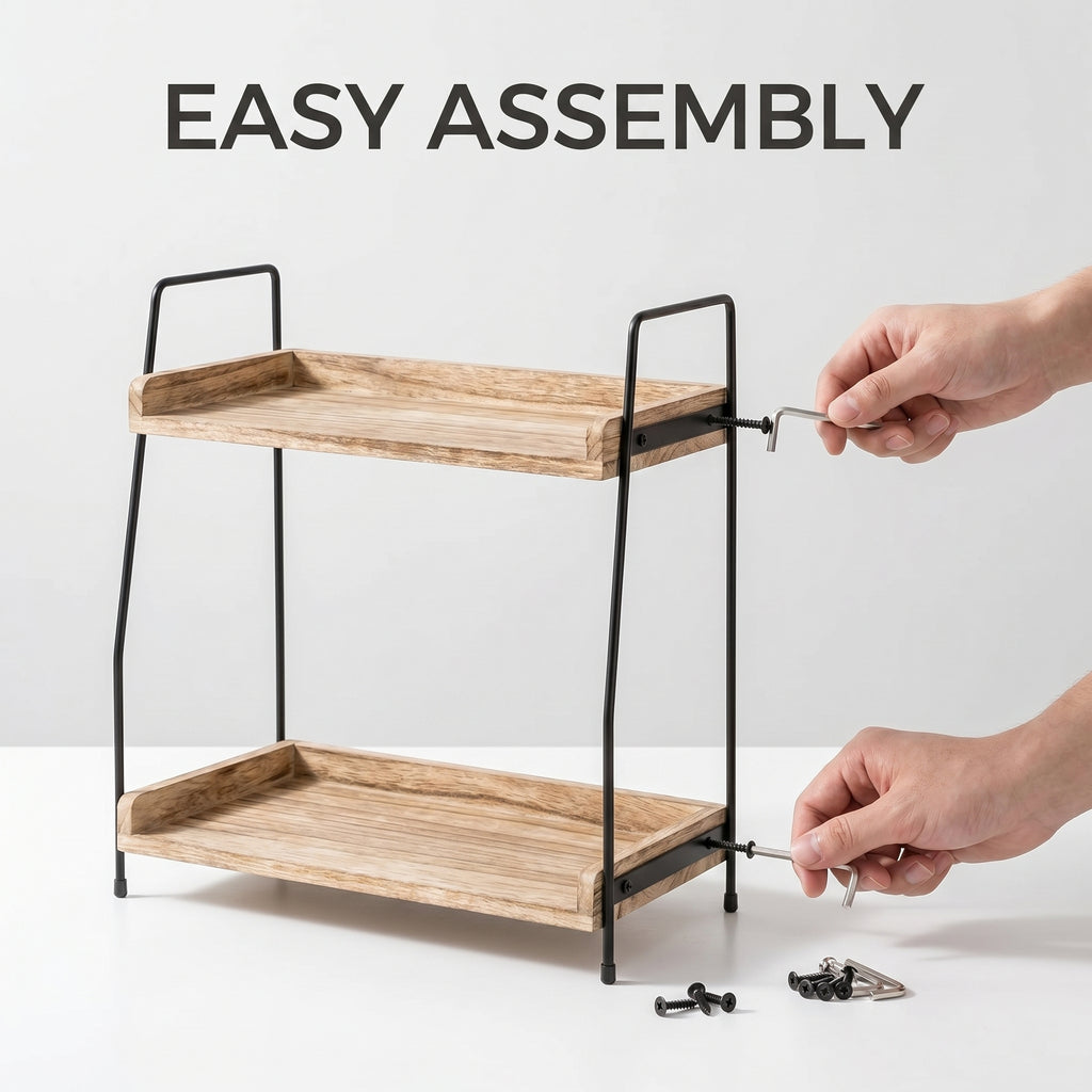 2-Tier Wood Organizer for Kitchen, Bathroom & Office Countertop