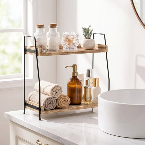 2-Tier Wood Organizer for Kitchen, Bathroom & Office Countertop