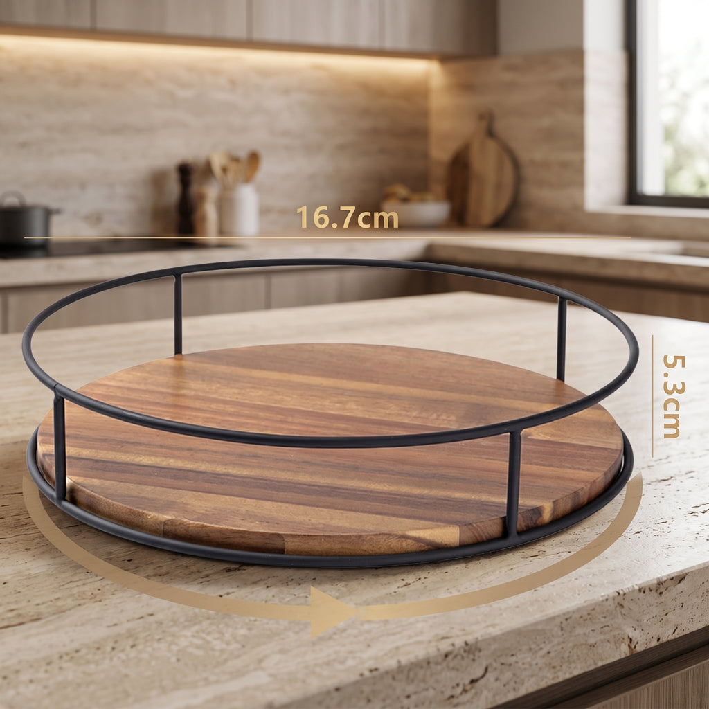 Acacia Wood Turntable – Wooden Serving Tray & Kitchen Organizer
