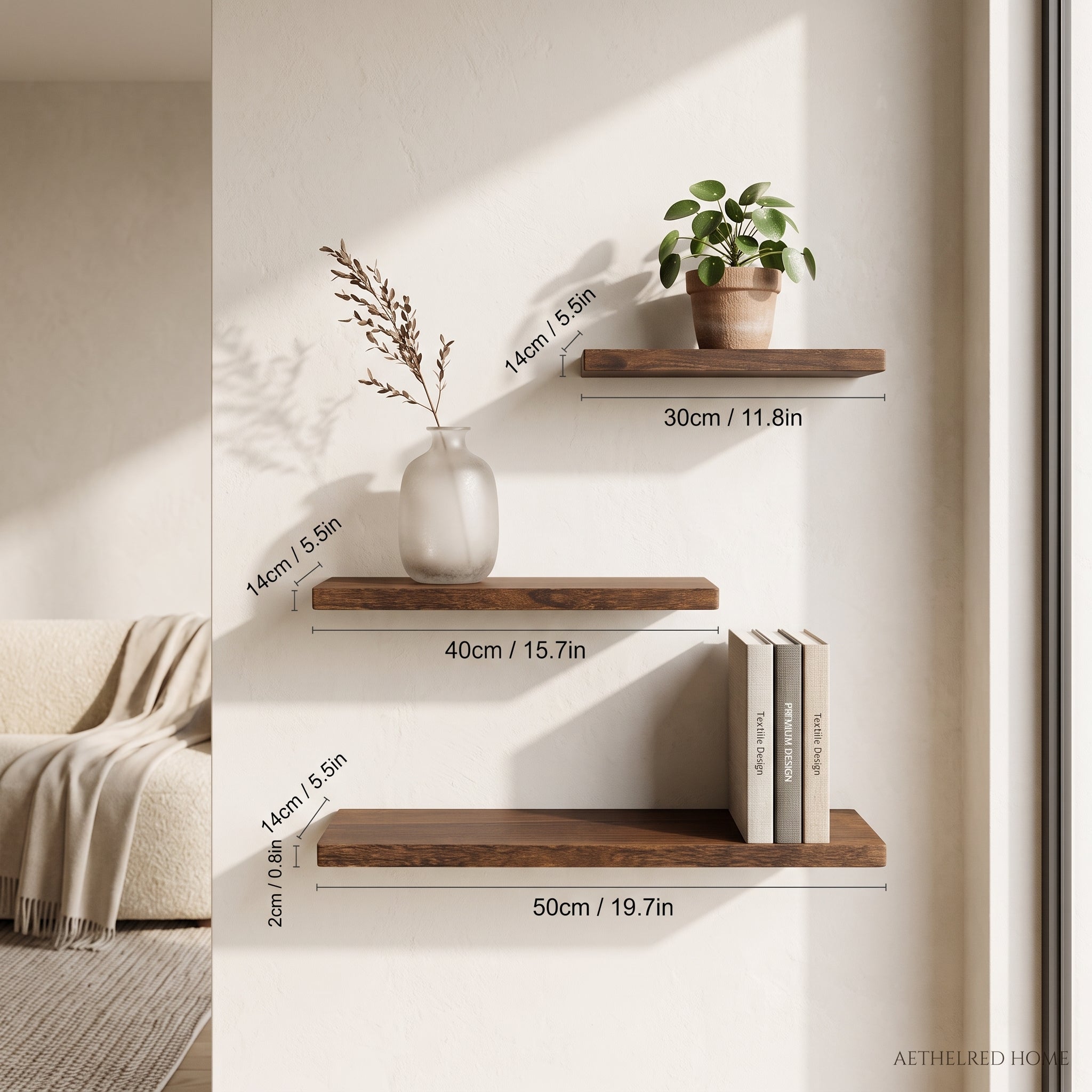 Floating Wooden Wall Shelf | Minimalist Home Organizer